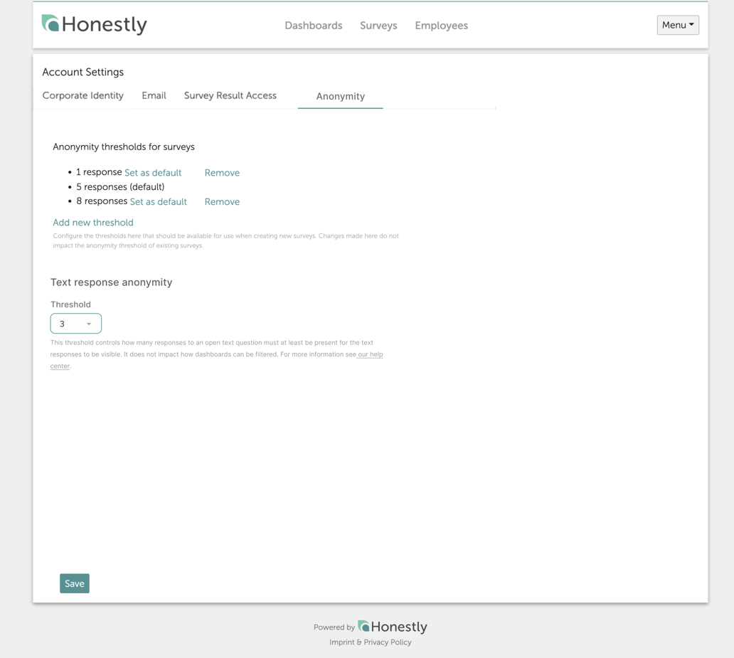 How can I customise anonymity for open text fields?